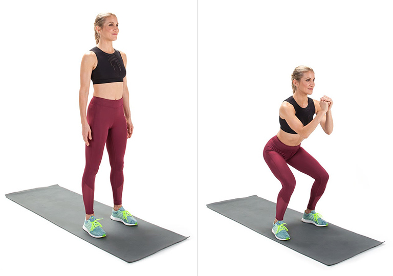 Bài tập squat có tác dụng tăng cường sức mạnh của cơ đùi, bắp chuối và cổ chân, hỗ trợ làm giảm áp lực đề lên khớp gối