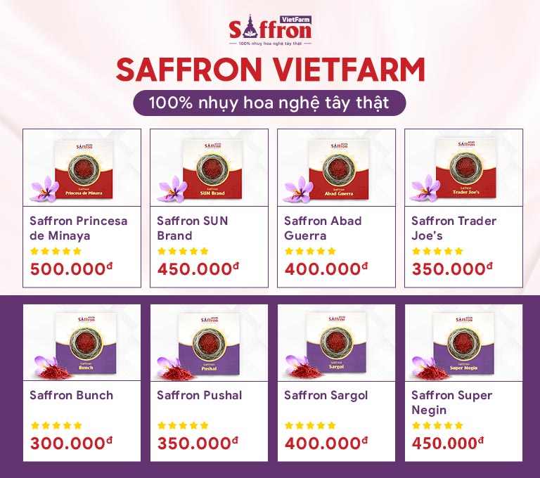 Bảng giá các sản phẩm nhụy hoa nghệ tây cao cấp của Saffron Vietfarm