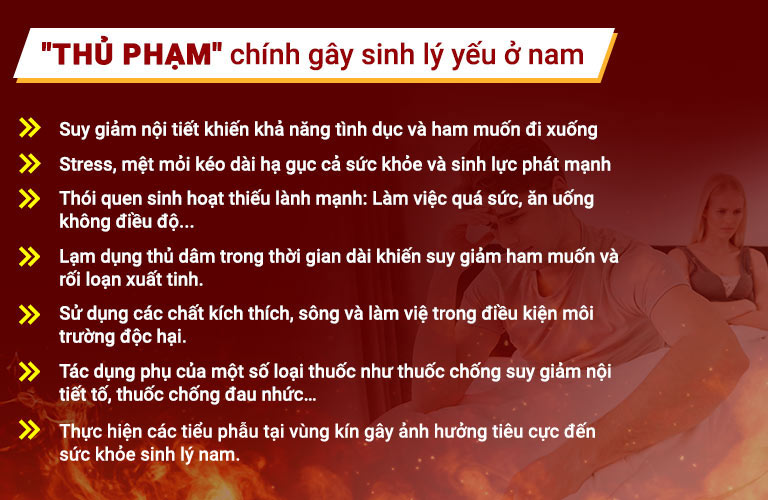 Một số nguyên nhân chính dẫn đến tình trạng yếu sinh lý, suy giảm ham muốn ở quý ông